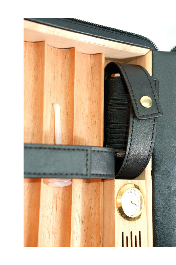 Cohiba Çakmak Kesicili Goyard Desenli Siyah Deri Puro Taşıma Çantası & Seyahat Humidoru