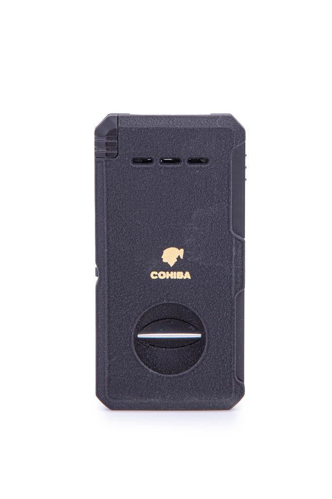 Cohiba Çift Torch Dahili Açıcı & V Kesici Mat Siyah Metal Puro Çakmağı