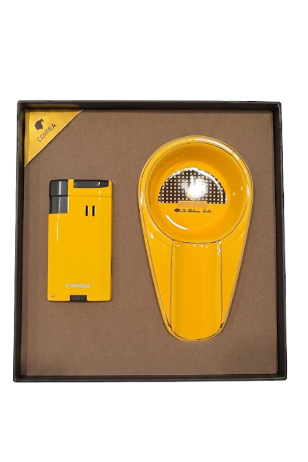 Cohiba Çift Torch Sarı Çakmak Sarı Küllük İkili Puro Seti TR9841