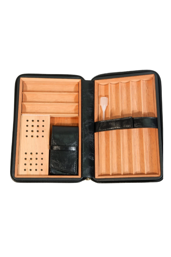 Cohiba Dahili Çakmak Siyah Deri Puro Taşıma Çantası & Seyahat Humidoru - TR9768
