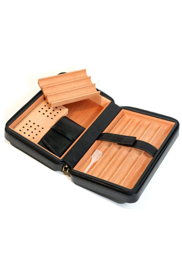 Cohiba Dahili Çakmak Siyah Deri Puro Taşıma Çantası & Seyahat Humidoru - TR9768