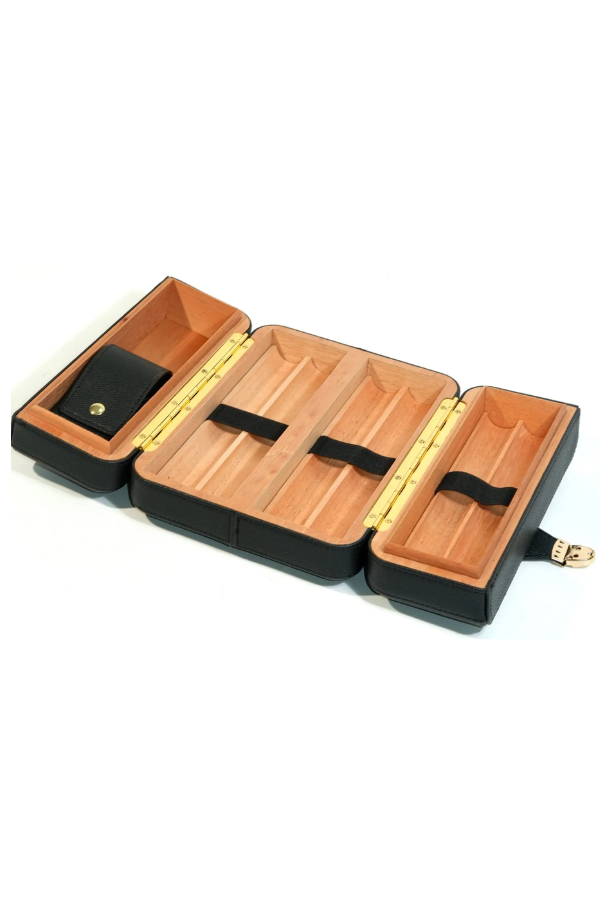 Cohiba Dahili Çakmak Siyah Deri Puro Taşıma Çantası & Seyahat Humidoru