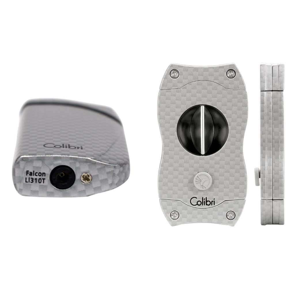 Colibri Gümüş Karbon Desenli Çakmak Kesici Set - CLBRSET1