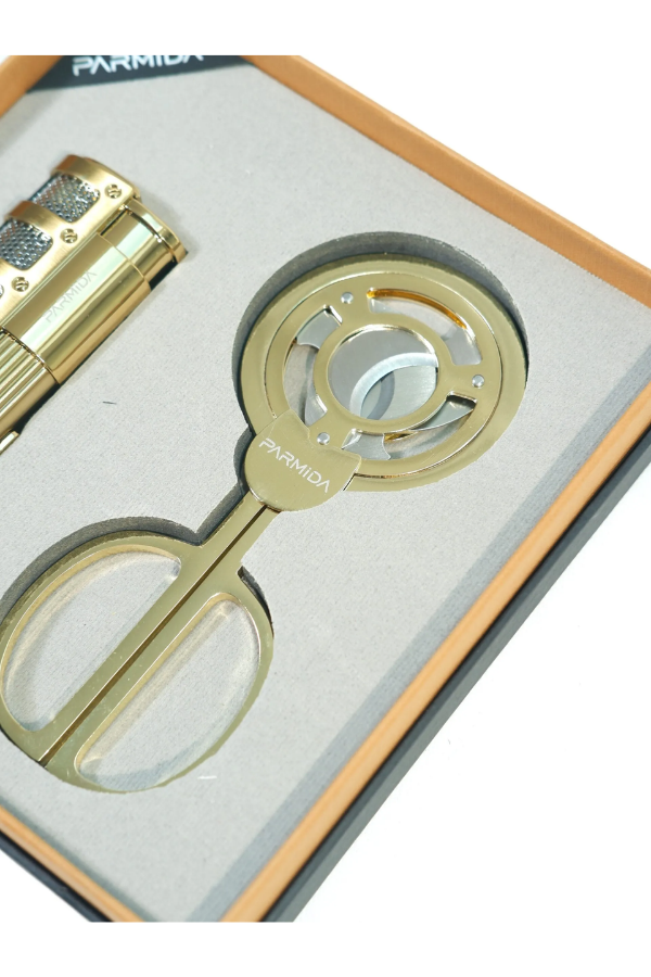 Parmida 3 Torch Gold Çakmak Gold Makas İkili Puro Seti