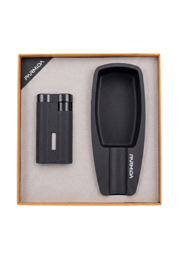 Parmida 3 Torch Mat Siyah Çakmak Mat Siyah Tekli Küllük İkili Puro Seti TR9852