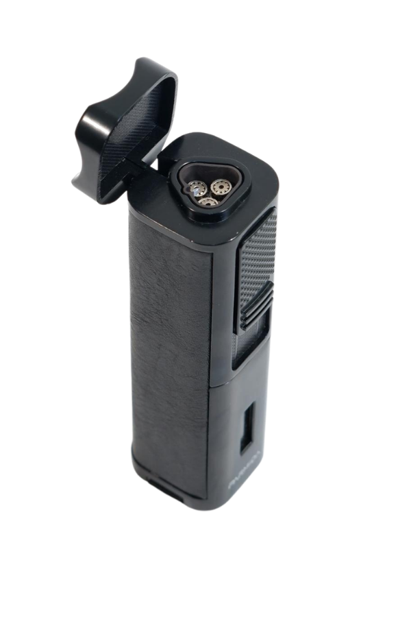 Parmida 3 Torch Pürmüz Sehpalı Gövdesi Deri Siyah Metal Puro Çakmağı