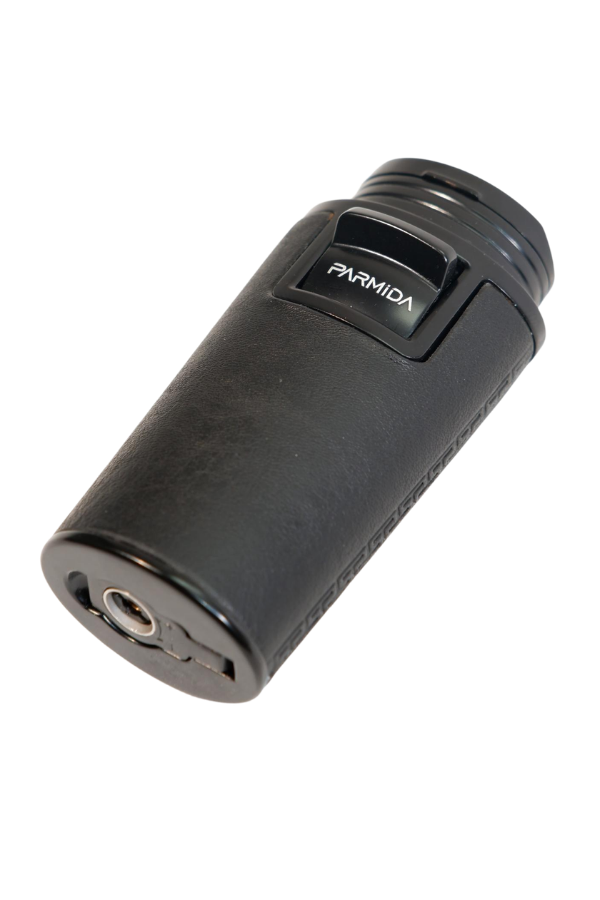 Parmida Çift Torch Pürmüz Delicili Gövdesi Deri Siyah Metal Puro Çakmağı