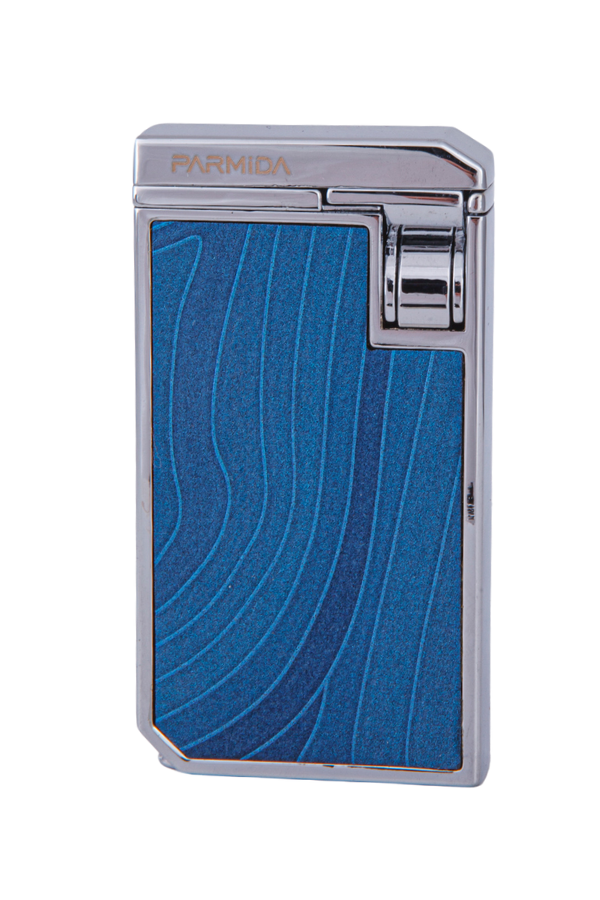 Parmida Çift Torch Pürmüz Mavi-Gümüş Ahşap Desenli Metal Puro Çakmağı