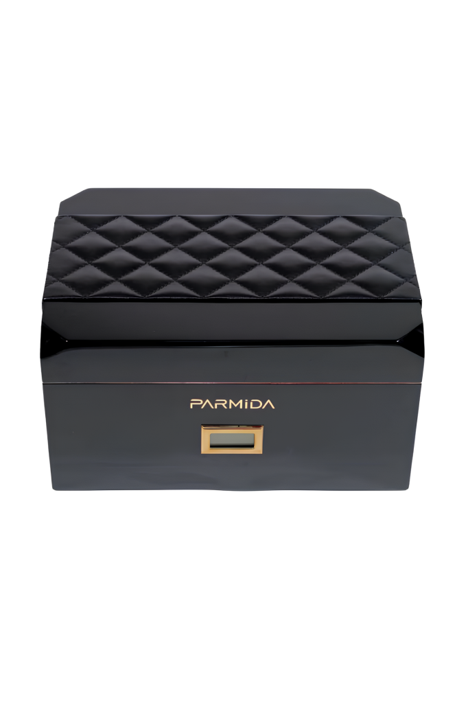 Parmida Siyah Deri Şeritli Çekmeceli Sedir Humidor Puro Kutusu