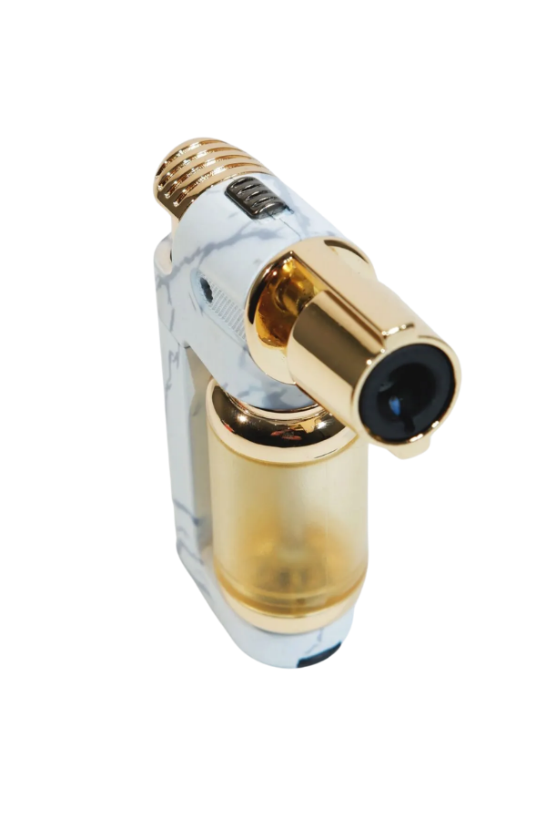Parmida Tek Torch Pürmüz Beyaz-Gold Mermer Desenli Masa Tipi Metal Puro Çakmağı