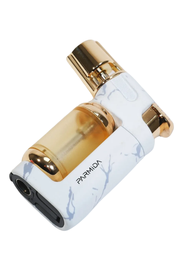 Parmida Tek Torch Pürmüz Beyaz-Gold Mermer Desenli Masa Tipi Metal Puro Çakmağı