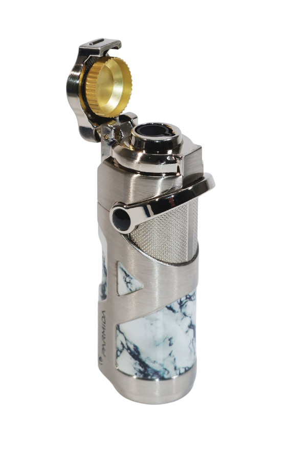 Parmida Tek Torch Pürmüz Gümüş Mermer Desenli Metal Puro Çakmağı