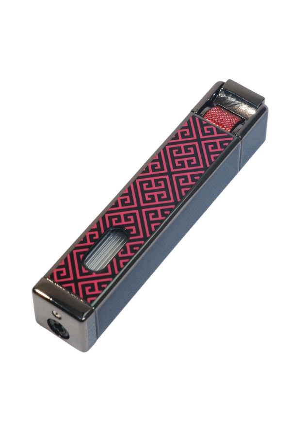 Parmida Tek Torch Pürmüz Gunmetal-Kırmızı Desenli Metal Puro Çakmağı