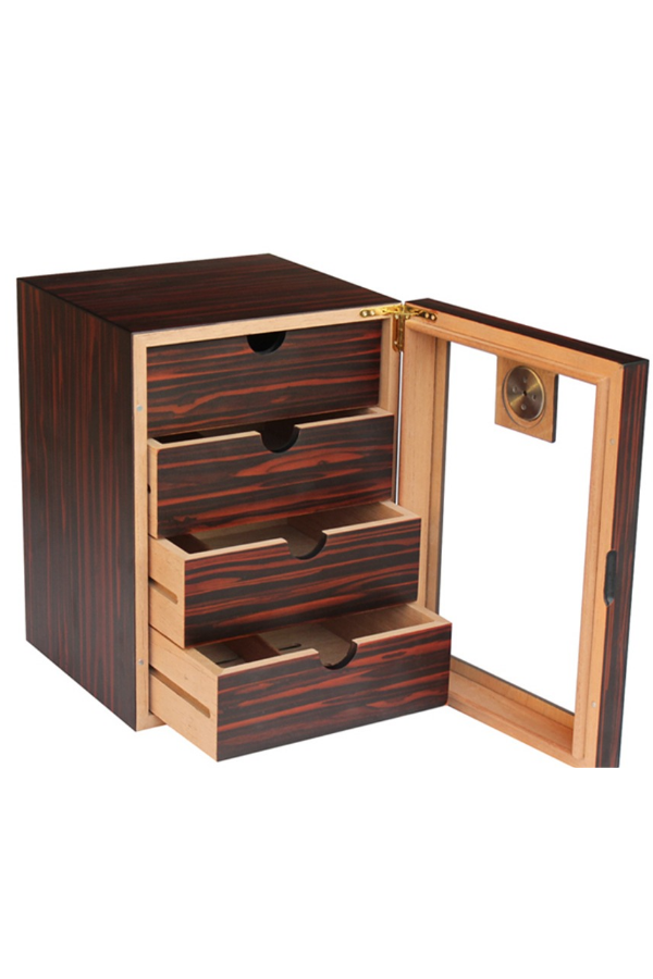 PremiumQuality 3 Çekmeceli Kahverengi Sedir Humidor Puro Kutusu