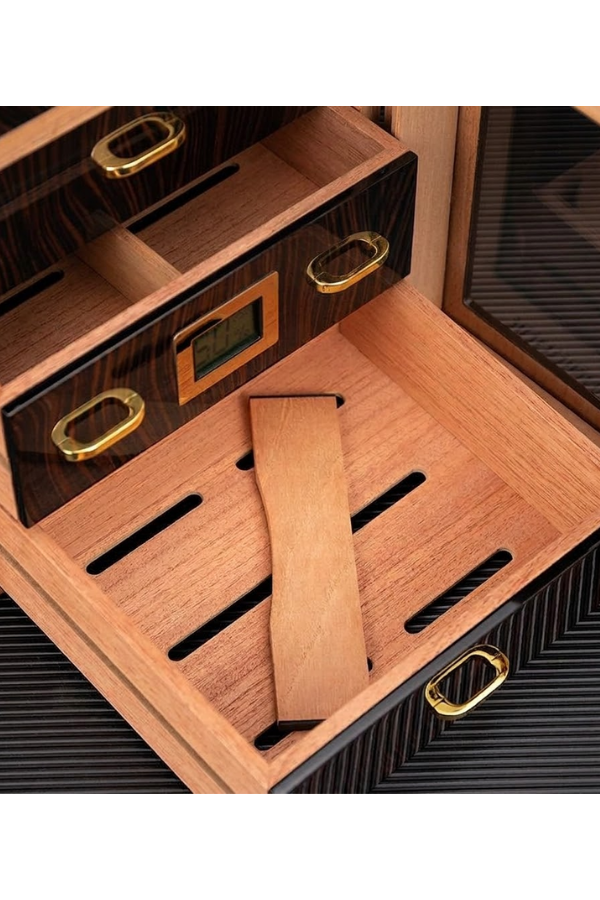 PremiumQuality Arica 3 Çekmeceli Kahverengi Sedir Humidor Puro Kutusu
