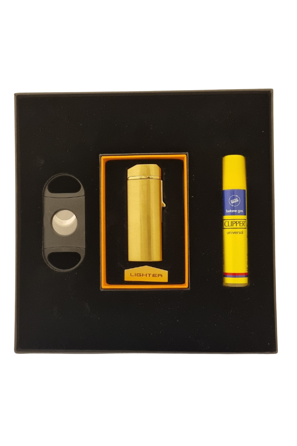 PremiumQuality Çakmak Kesici Gaz Gold Üçlü Puro Seti