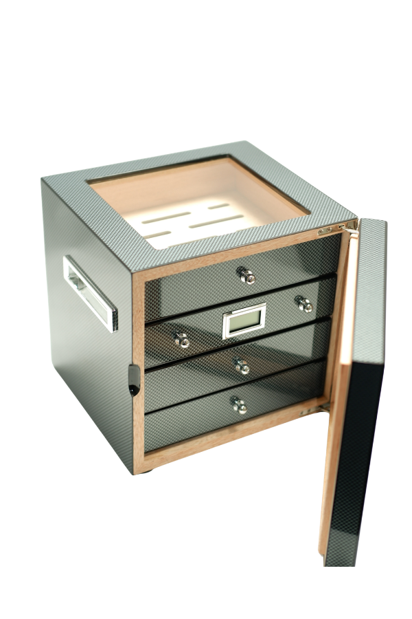 PremiumQuality Recoleta Karbon Desenli Sedir Humidor Puro Kutusu