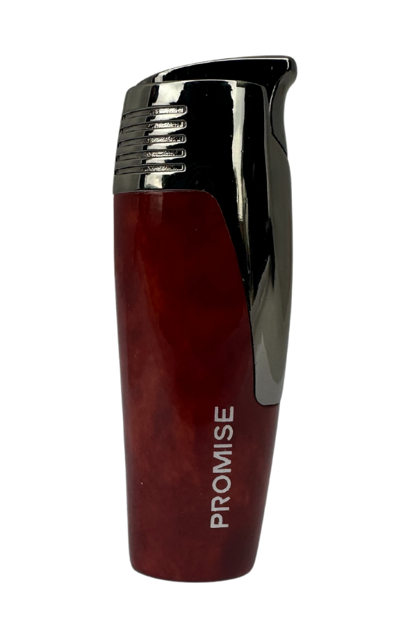 Promise Tek Torch Pürmüz Kırmızı-Gümüş Desenli Puro Çakmağı