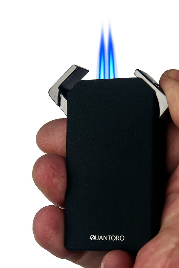 Quantoro Çift Torch Pürmüz Delicili Mat Siyah Metal Puro Çakmağı