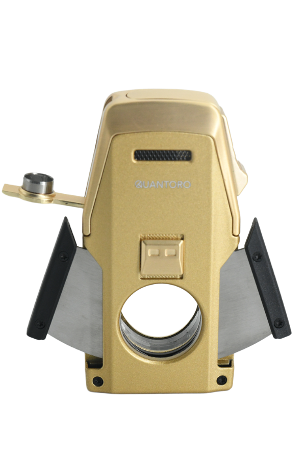 Quantoro Çift Torch Pürmüz Düz Kesici/Delicili Gold Metal Puro Çakmağı