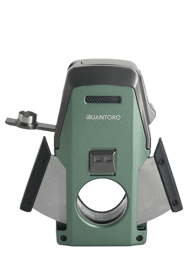 Quantoro Çift Torch Pürmüz Düz Kesici/Delicili Yeşil Metal Puro Çakmağı