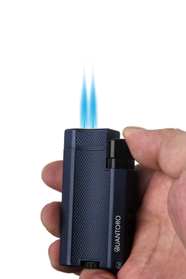 Quantoro Çift Torch Pürmüz Lacivert Metal Puro Çakmağı