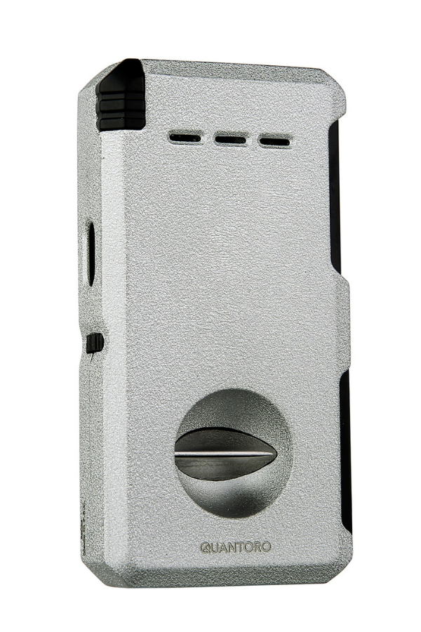Quantoro Çift Torch Pürmüz V-Cut/Delicili/İğneli Gri Metal Puro Çakmağı