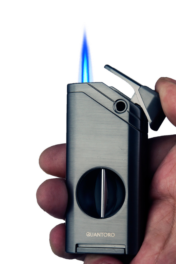 Quantoro Tek Torch Pürmüz V-Cut Gümüş Metal Puro Çakmağı