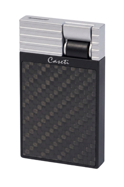 Caseti Tek Torch Perde Alev Siyah Karbon Gümüş Metal Puro Çakmağı