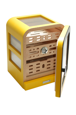 Cohiba 3 Çekmeceli Sarı Nokta Desenli Aksesuar Bölmeli Sedir Humidor Puro Kutusu