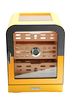 Cohiba 3 Çekmeceli Sarı Nokta Desenli Aksesuar Bölmeli Sedir Humidor Puro Kutusu