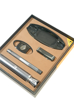 Cohiba 3 Torch Çakmak Tüp Delici Küllük Kesici Gümüş-Siyah Beşli Puro Seti TR9862