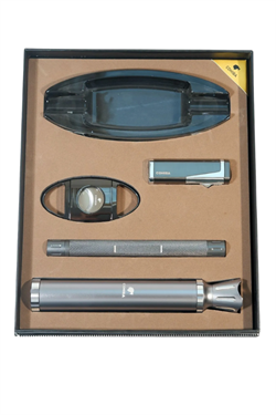 Cohiba 3 Torch Çakmak Tüp Delici Küllük Kesici Gümüş-Siyah Beşli Puro Seti TR9862
