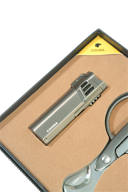 Cohiba 4 Torch Gunmetal Çakmak Gunmetal Makas İkili Puro Seti