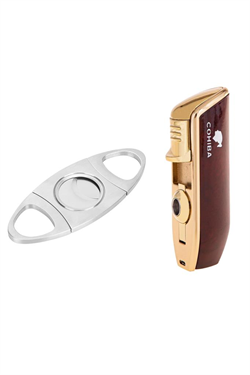 Cohiba Bordo Üç Torch Pürmüz Çakmak Ve Metal Kesici Set
