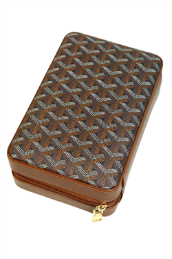 Cohiba Çakmak Kesicili Goyard Desenli Kahverengi Deri Puro Taşıma Çantası & Seyahat Humidoru