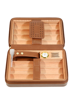 Cohiba Çakmak Kesicili Goyard Desenli Kahverengi Deri Puro Taşıma Çantası & Seyahat Humidoru
