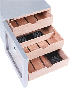 Cohiba Çekmeceli Sedir Humidor Puro Kutusu Gümüş