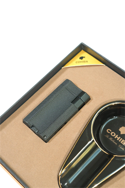 Cohiba Çift Torch Çakmak Porselen Tekli Küllük Siyah İkili Puro Seti