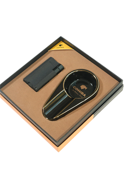 Cohiba Çift Torch Çakmak Porselen Tekli Küllük Siyah İkili Puro Seti