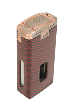 Cohiba Çift Torch Pürmüz Dahili Kesici Delicili Kırmızı Karbon Desenli Bronz Metal Puro Çakmağı