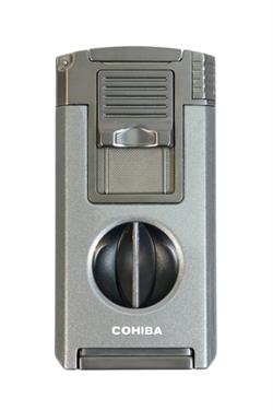 Cohiba Çift Torch Pürmüz Dahili Kesici Delicili Gümüş Metal Puro Çakmağı