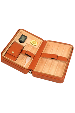 Cohiba Dahili Çakmak Açık Kahverengi Deri Puro Taşıma Çantası & Seyahat Humidoru