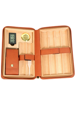 Cohiba Dahili Çakmak Açık Kahverengi Deri Puro Taşıma Çantası & Seyahat Humidoru