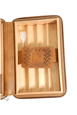 Cohiba Dahili Çakmak Kahverengi Deri Puro Taşıma Çantası & Seyahat Humidoru - TR9770