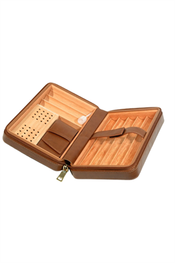Cohiba Dahili Çakmak Kahverengi Deri Puro Taşıma Çantası & Seyahat Humidoru - TR9767