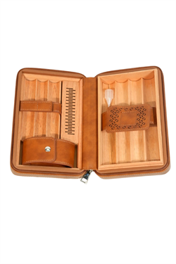 Cohiba Dahili Çakmak Kahverengi Deri Puro Taşıma Çantası & Seyahat Humidoru - TR9770