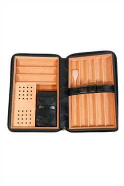 Cohiba Dahili Çakmak Siyah Deri Puro Taşıma Çantası & Seyahat Humidoru - TR9768