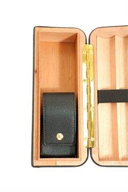 Cohiba Dahili Çakmak Siyah Deri Puro Taşıma Çantası & Seyahat Humidoru