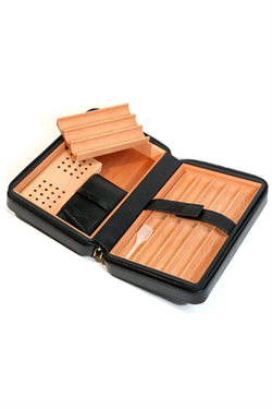 Cohiba Dahili Çakmak Siyah Deri Puro Taşıma Çantası & Seyahat Humidoru - TR9768